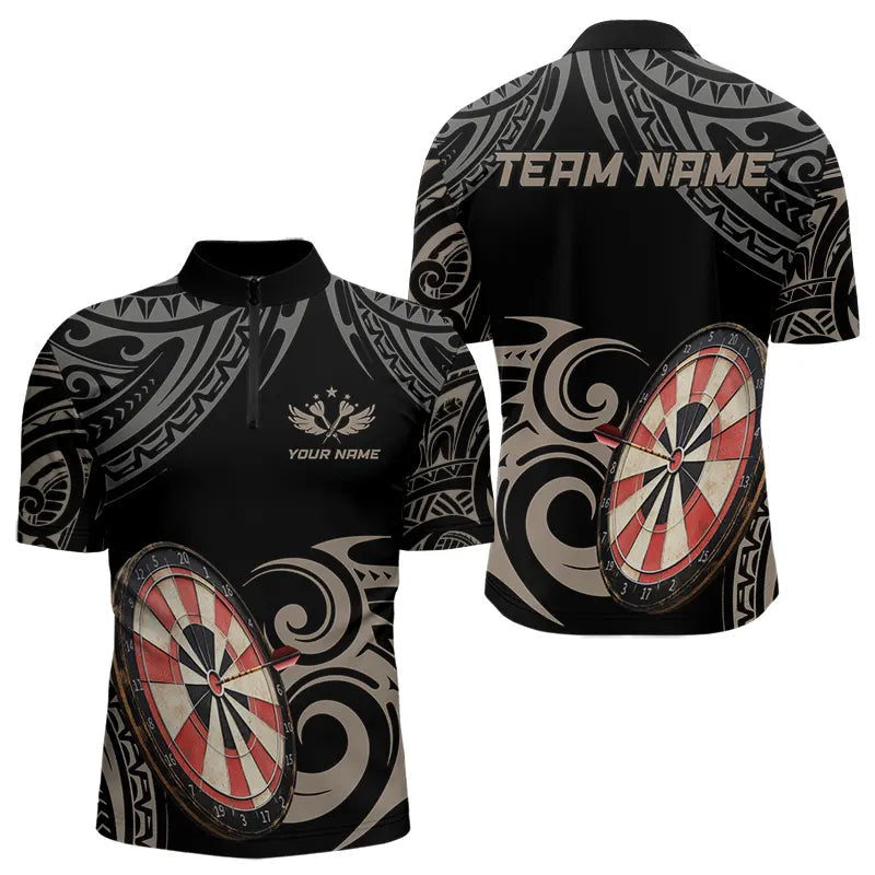 Personalized Black tribal pattern Darts Shirts For Men Custom Retro Team Darts Jerseys NQS9551