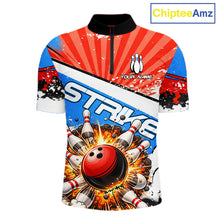 Load image into Gallery viewer, Funny Bowling Boom Strike Bowling Shirt For Men Custom Red, White and Blue retro Team Bowling Jerseys NQS11661