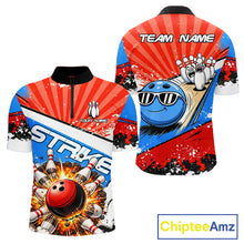 Load image into Gallery viewer, Funny Bowling Boom Strike Bowling Shirt For Men Custom Red, White and Blue retro Team Bowling Jerseys NQS11661