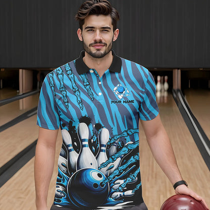 Funny Claw Blue Camo Men's bowling outfits custom bowling polo, Quarter Zip Shirts team jerseys NQS9704