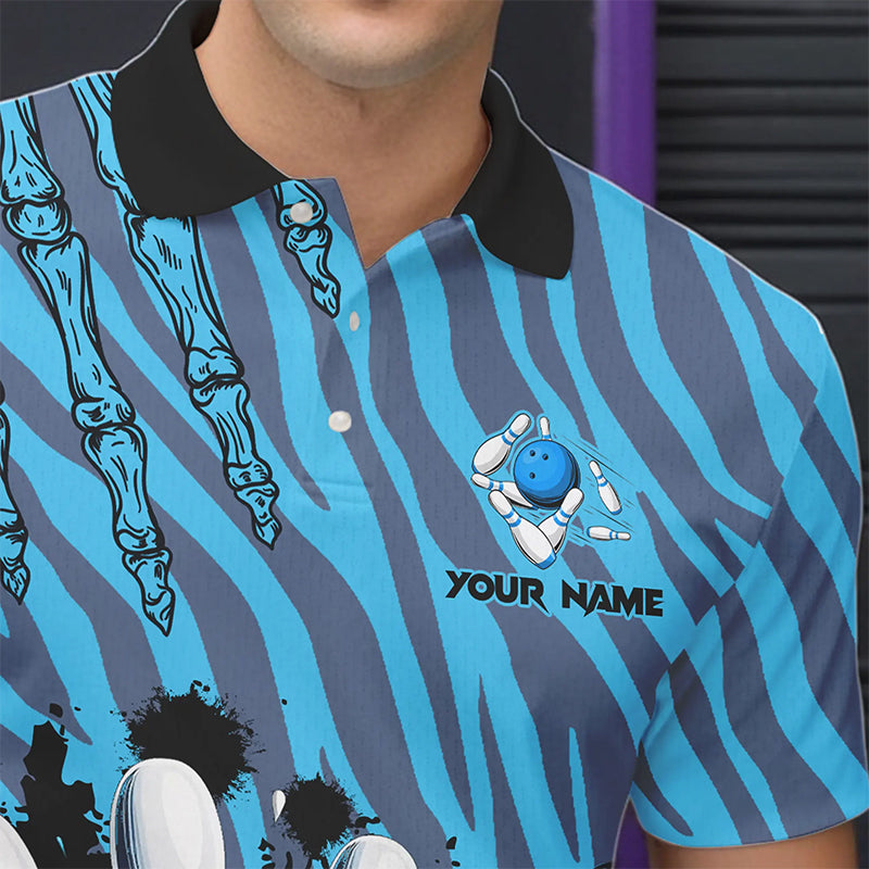 Funny Claw Blue Camo Men's bowling outfits custom bowling polo, Quarter Zip Shirts team jerseys NQS9704