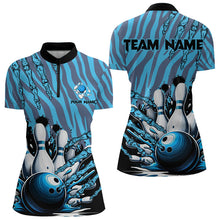 Load image into Gallery viewer, Funny Claw Blue Camo Women&#39;s bowling outfits custom bowling polo, Quarter Zip Shirts team jerseys NQS9704