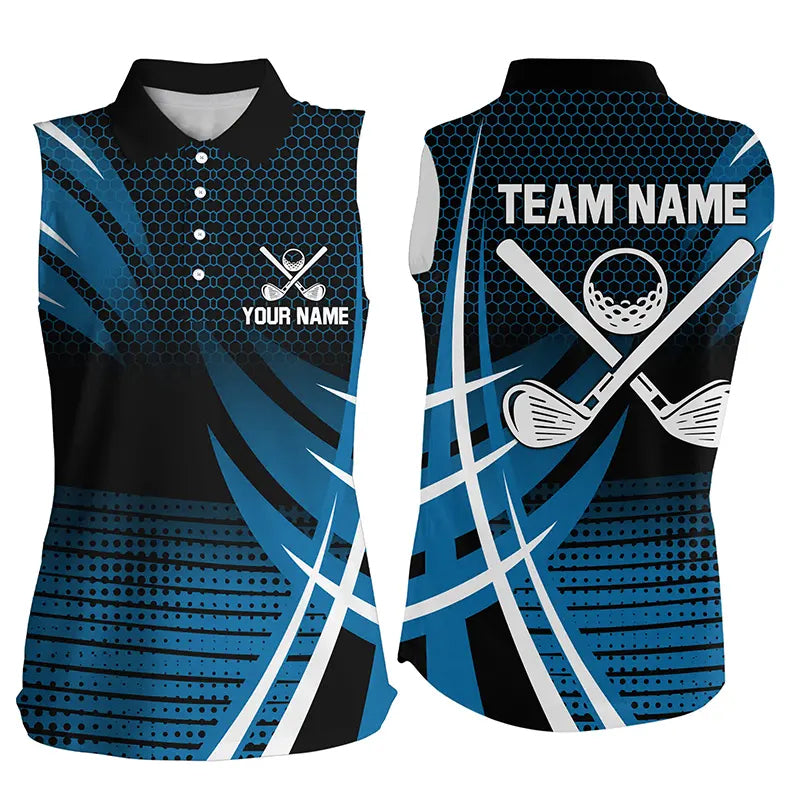 Womens sleeveless golf polo shirts custom cool golf shirts, golfing gifts for team | Blue NQS7486