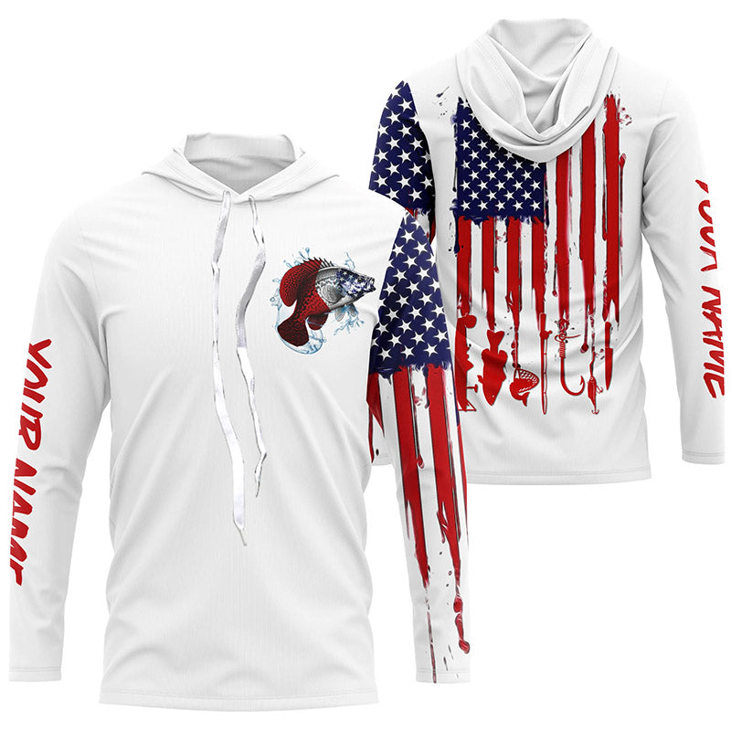 American Flag Crappie Custom Long Sleeve Fishing Shirts, Patriotic