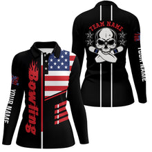 Load image into Gallery viewer, Black Bowling polo Shirt Women Bowling Jerseys Personalized American flag skull Bowling Team Shirts NQS5489