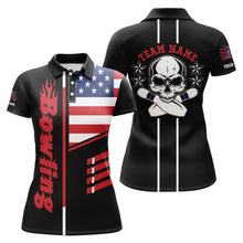 Load image into Gallery viewer, Black Bowling polo Shirt Women Bowling Jerseys Personalized American flag skull Bowling Team Shirts NQS5489