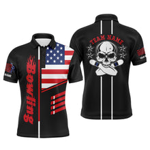 Load image into Gallery viewer, Black Bowling polo Shirt Mens Bowling Jerseys Personalized American flag skull Bowling Team Shirts NQS5489