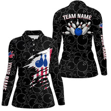 Load image into Gallery viewer, Bowling polo Shirt Women Bowling Jerseys Personalized American flag black pattern Bowling Team Shirts NQS5491