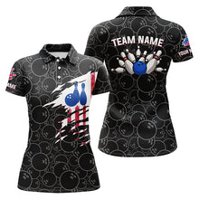 Load image into Gallery viewer, Bowling polo Shirt Women Bowling Jerseys Personalized American flag black pattern Bowling Team Shirts NQS5491