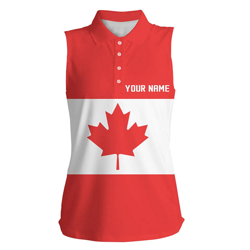 Women sleeveless polo shirt Canadian flag patriotic personalized Canada ladies golf top NQS5749