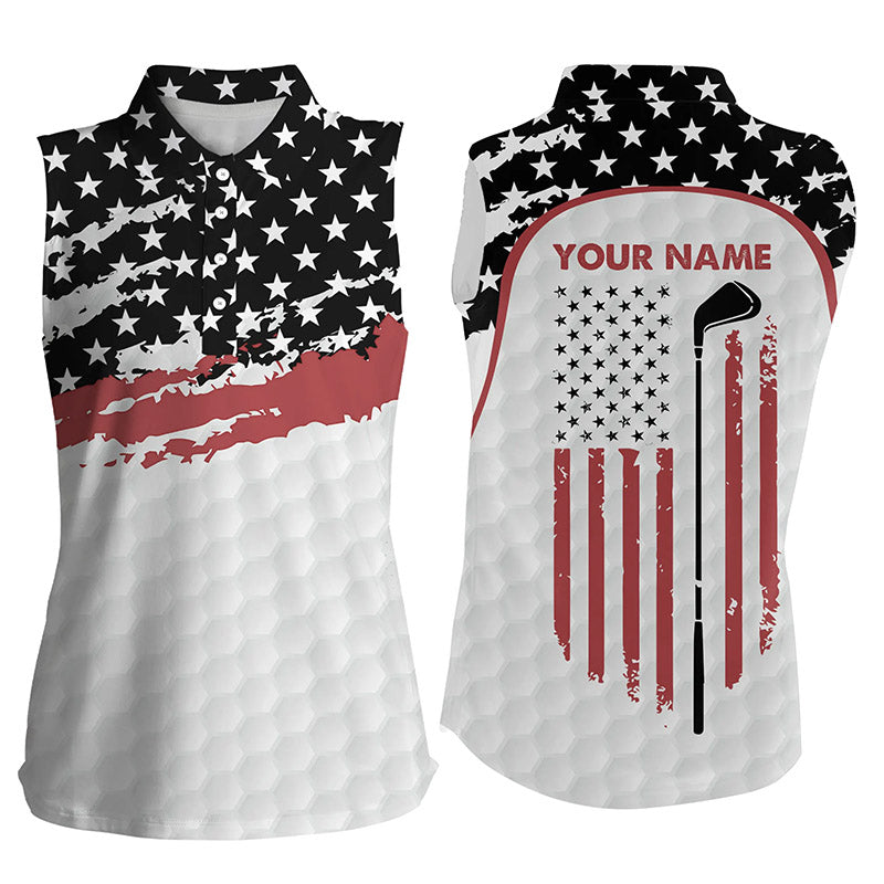 Women sleeveless polo shirt custom golf club American flag patriotic white golf shirts for women NQS5756