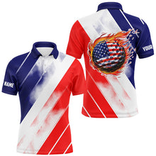 Load image into Gallery viewer, Mens golf polos shirts custom red white and blue American flag golf ball fire, patriotic golf gifts NQS7841