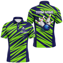 Load image into Gallery viewer, Blue And Green Strike Bowling Polo, Quarter Zip Shirts For Men, Custom Name Bowling Team Jerseys NQS7844