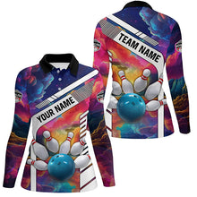 Load image into Gallery viewer, Colorful bowling Polo, Quarter Zip Shirt for Women Custom bowling ball and pins Team Bowling jerseys NQS8066