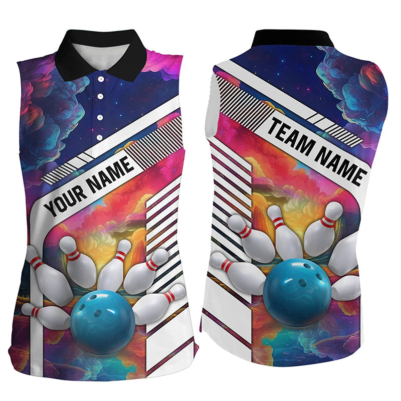 Colorful bowling Sleeveless Polo Shirt for women Custom bowling ball and pins Team Bowling jerseys NQS8066