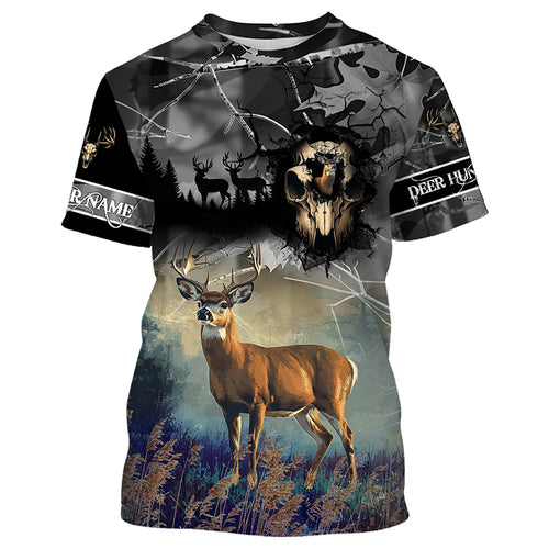 Deer hunting Skull camo Custom Name 3D All over print shirts - personalized hunting gifts - NQS729