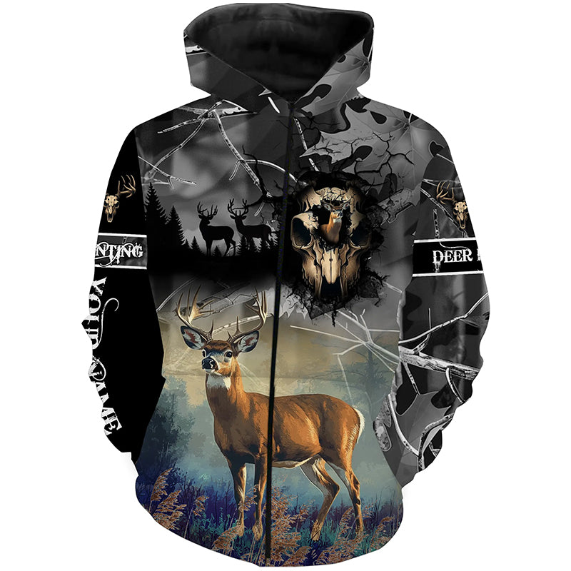 Deer hunting Skull camo Custom Name 3D All over print shirts - personalized hunting gifts - NQS729