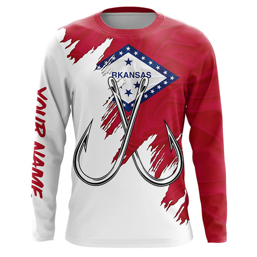 Arkansas flag AR Fishing Fish Hook UV protection custom long sleeve Patriotic fishing apparel NQS8266