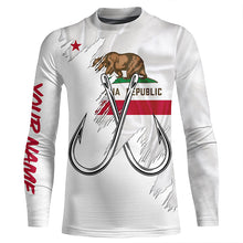 Load image into Gallery viewer, California flag CA Fishing Fish Hook UV protection custom long sleeve Patriotic fishing apparel NQS8267