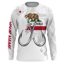 Load image into Gallery viewer, California flag CA Fishing Fish Hook UV protection custom long sleeve Patriotic fishing apparel NQS8267