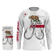 Load image into Gallery viewer, California flag CA Fishing Fish Hook UV protection custom long sleeve Patriotic fishing apparel NQS8267