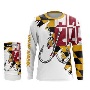 Maryland flag MD Fishing Fish Hook UV protection custom long sleeve Patriotic fishing apparel NQS8270