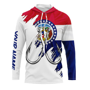 Missouri flag MO Fishing Fish Hook UV protection custom long sleeve Patriotic fishing apparel NQS8271