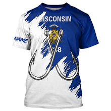 Load image into Gallery viewer, Wisconsin flag WI Fishing Fish Hook UV protection custom long sleeve Patriotic fishing apparel NQS8273