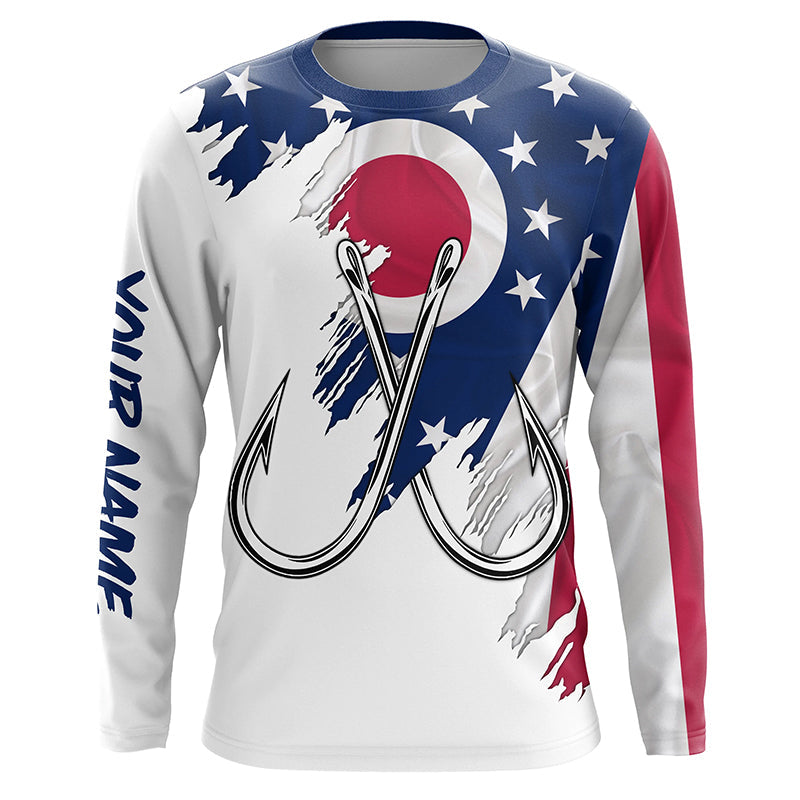 Ohio flag OH Fishing Fish Hook UV protection custom long sleeve Patriotic fishing apparel NQS8274