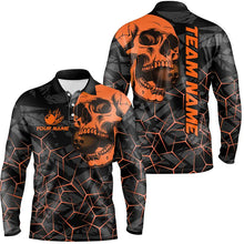 Load image into Gallery viewer, Black Skull camo bowling shirt for men custom bowling team jerseys, gifts for bowlers | Orange NQS8276