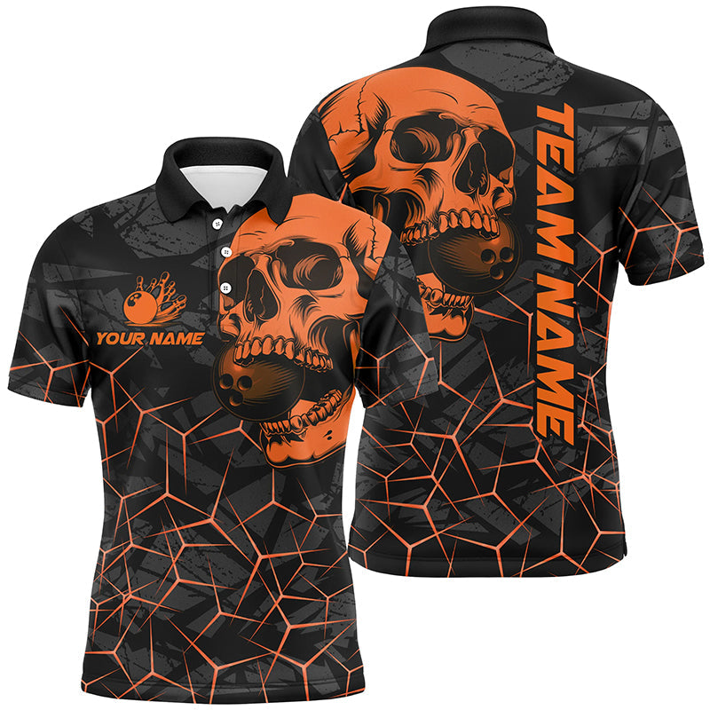 Black Skull camo bowling shirt for men custom bowling team jerseys, gifts for bowlers | Orange NQS8276