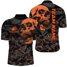 Load image into Gallery viewer, Black Skull camo bowling shirt for men custom bowling team jerseys, gifts for bowlers | Orange NQS8276