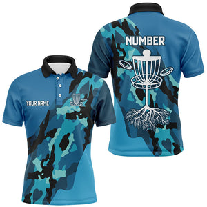 Blue Camo Mens golf polo shirts custom name and number disc golf team jerseys, frisbee golf shirts NQS8491