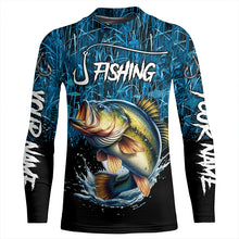 Load image into Gallery viewer, Largemouth bass Fish blue camo fishing Custom name long sleeves fishing shirts NQS4142