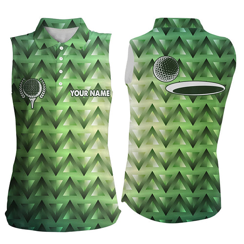 Green triangle pattern Womens sleeveless golf polos shirts custom golf tops for ladies NQS6629