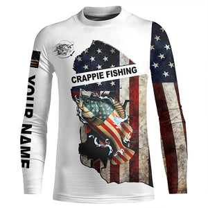 American flag Crappie patriotic fishing UV long sleeve shirts Custom fishing apparel NQS2512