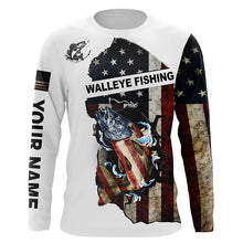 Load image into Gallery viewer, American flag Walleye patriotic fishing UV long sleeve shirts Custom name fishing apparel NQS2513