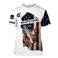 Load image into Gallery viewer, American flag Walleye patriotic fishing UV long sleeve shirts Custom name fishing apparel NQS2513