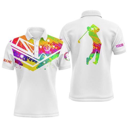 Mens golf polo shirts watercolor Australia flag custom name white golf shirt NQS4363