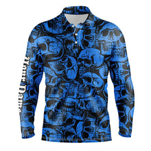 Load image into Gallery viewer, Blue skull camo pattern Mens golf polo shirt custom cool golf shirts for men, best golf gifts NQS8958