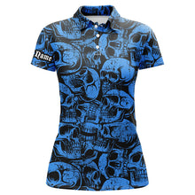 Load image into Gallery viewer, Blue skull camo pattern Women golf polo shirt custom cool golf shirts for ladies, best golf gifts NQS8958