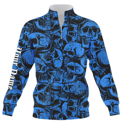 Blue skull camo pattern Quarter zip golf sweatshirt custom cool golf sweater, best golf gifts NQS8958