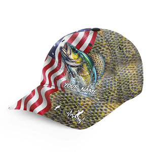 Walleye fishing scales American Flag Custom patriotic Walleye fishing baseball caps for men, women NQS8965