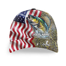 Load image into Gallery viewer, Walleye fishing scales American Flag Custom patriotic Walleye fishing baseball caps for men, women NQS8965