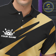 Load image into Gallery viewer, Black and Gold Bowling Polo, Quarter Zip Shirts For Men Custom Team bowling jerseys, gift for bowlers NQS11069