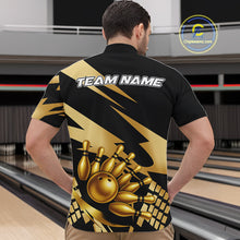 Load image into Gallery viewer, Black and Gold Bowling Polo, Quarter Zip Shirts For Men Custom Team bowling jerseys, gift for bowlers NQS11069