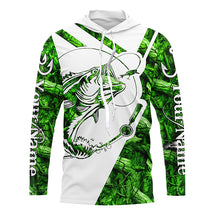 Load image into Gallery viewer, Largemouth Bass Fishing green camo performance fishing shirts Custom long sleeves shirts NQSD175