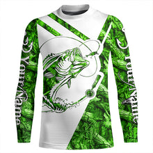 Load image into Gallery viewer, Largemouth Bass Fishing green camo performance fishing shirts Custom long sleeves shirts NQSD175