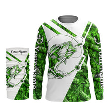 Load image into Gallery viewer, Largemouth Bass Fishing green camo performance fishing shirts Custom long sleeves shirts NQSD175