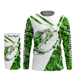 Largemouth Bass Fishing green camo performance fishing shirts Custom long sleeves shirts NQSD175